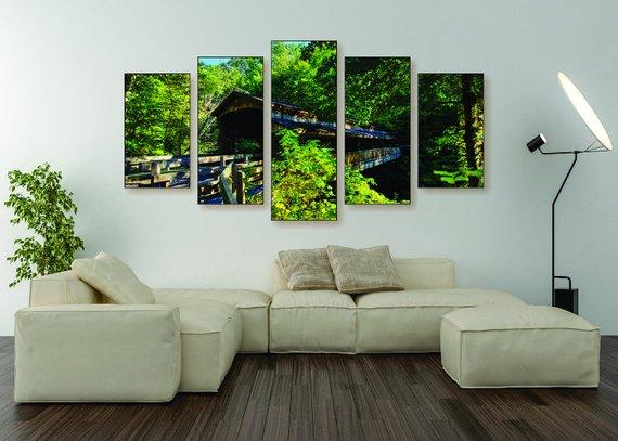 Covered Bridge - Nature 5 Panel Canvas Art Wall Decor Covered Bridge - Nature 5 Panel Canvas Art Wall Decor