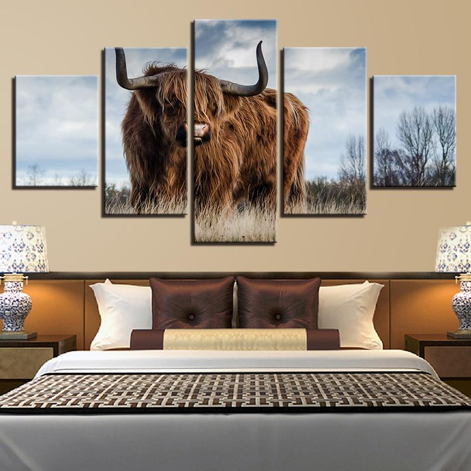 Cow Natural - Animal 5 Panel Canvas Art Wall Decor Cow Natural - Animal 5 Panel Canvas Art Wall Decor