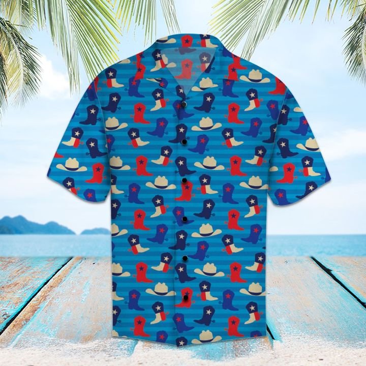 Cowboy Boot And Hat Texas Hawaiian Shirt Summer Button Up Cowboy Boot And Hat Texas Hawaiian Shirt Summer Button Up