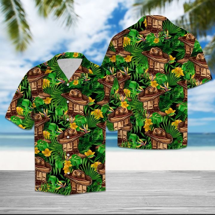 Cowboy Tropical Wild Flower Hawaiian Shirt Summer Button Up Cowboy Tropical Wild Flower Hawaiian Shirt Summer Button Up
