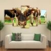Cows In The Morning Cow - Animal 5 Panel Canvas Art Wall Decor