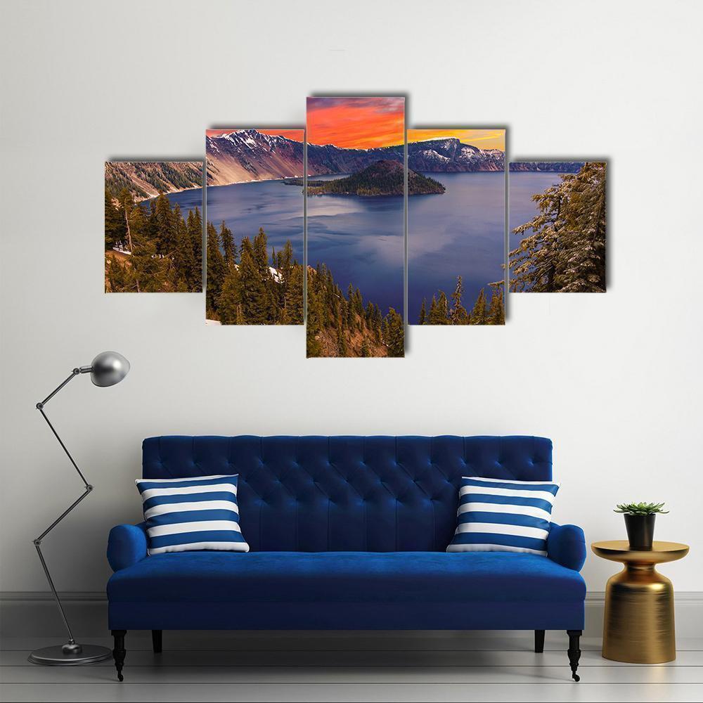 Crater Lake At Sunset Nature - 5 Panel Canvas Art Wall Decor Crater Lake At Sunset Nature - 5 Panel Canvas Art Wall Decor