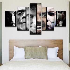 Creepy Movie Faces Jack Shining Jigsaw Saw Etc Halloween - Space 5 Panel Canvas Art Wall Decor