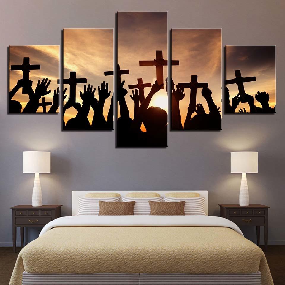 Cross Jesus 5 - Religion 5 Panel Canvas Art Wall Decor Cross Jesus 5 - Religion 5 Panel Canvas Art Wall Decor