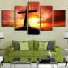Cross Sunset Christian 4 - Nature 5 Panel Canvas Art Wall Decor