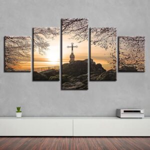Cross Tree Stone - Nature 5 Panel Canvas Art Wall Decor