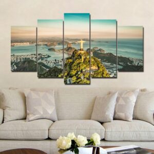 Cross on moutain top - Religion 5 Panel Canvas Art Wall Decor