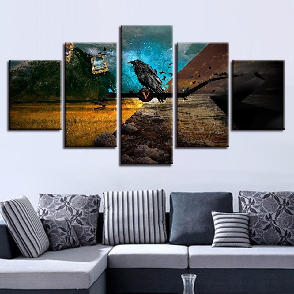 Crow 11 - Animal 5 Panel Canvas Art Wall Decor Crow 11 - Animal 5 Panel Canvas Art Wall Decor