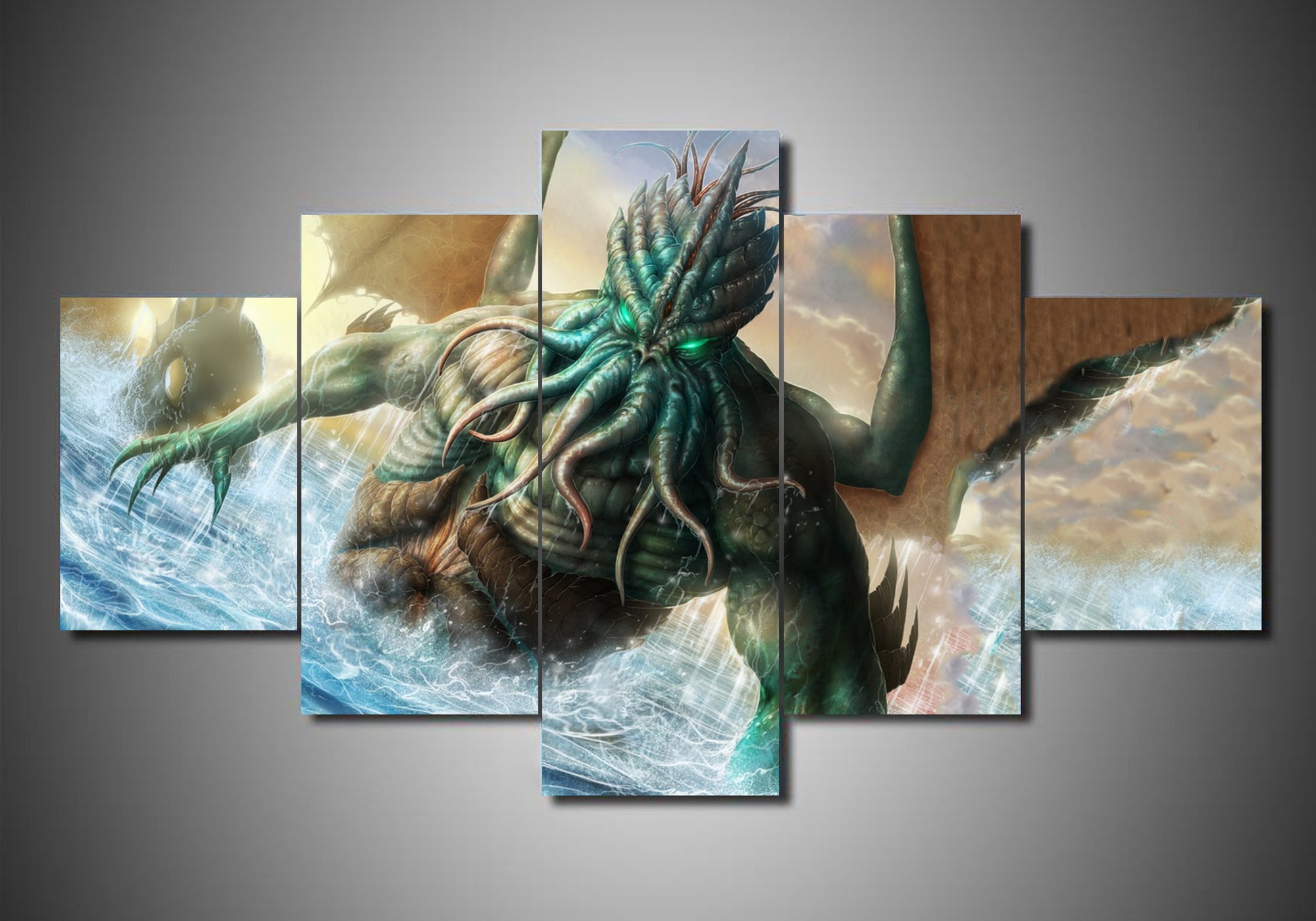 Cthulhu Mythos 1 - Abstract 5 Panel Canvas Art Wall Decor-CV Cthulhu Mythos 1 - Abstract 5 Panel Canvas Art Wall Decor-CV