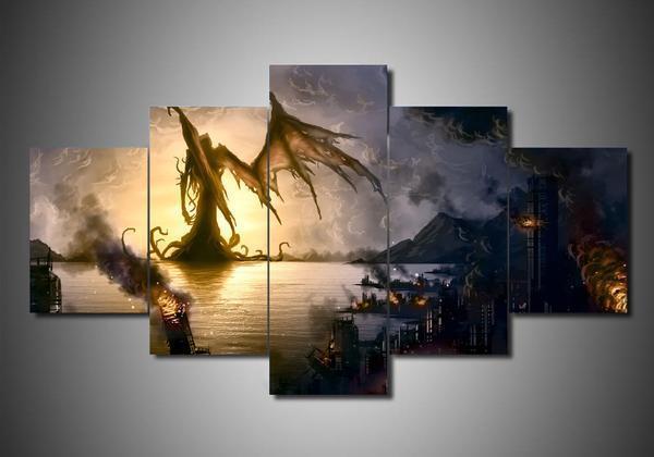 Cthulhu Mythos 2 - Abstract 5 Panel Canvas Art Wall Decor Cthulhu Mythos 2 - Abstract 5 Panel Canvas Art Wall Decor