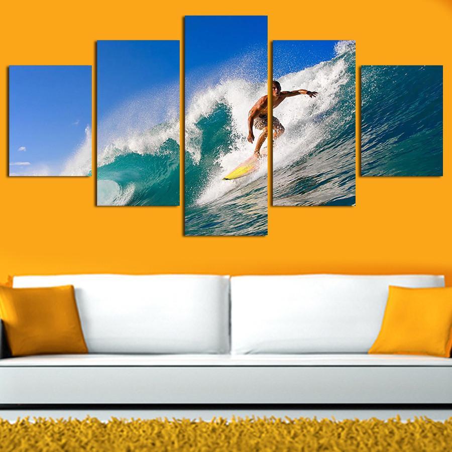 Cuadros In Surfing Waves - Sport 5 Panel Canvas Art Wall Decor Cuadros In Surfing Waves - Sport 5 Panel Canvas Art Wall Decor