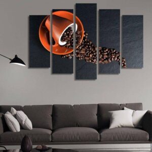 Cup Of Coffee Beans - Kitchen 5 Panel Canvas Art Wall Decor