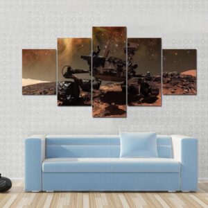 Curiosity Rover Exploring The Surface Of Mars - Space 5 Panel Canvas Art Wall Decor