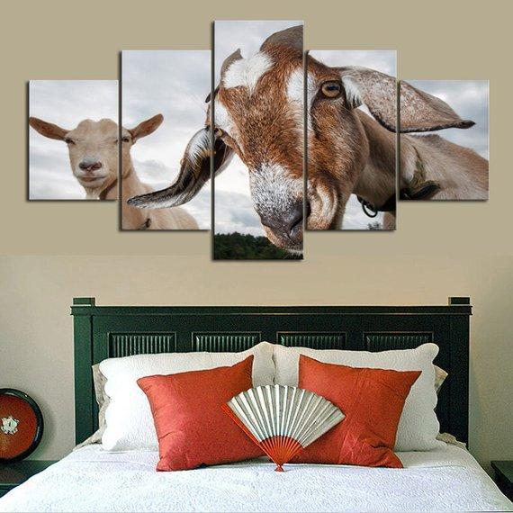 Curious Goat - Animal 5 Panel Canvas Art Wall Decor Curious Goat - Animal 5 Panel Canvas Art Wall Decor
