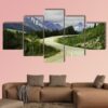 Curved Asphalt Road In High Mountains Of Alaska - Nature 5 Panel Canvas Art Wall Decor