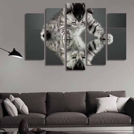 Cute Cat 1 - Animal 5 Panel Canvas Art Wall Decor Cute Cat 1 - Animal 5 Panel Canvas Art Wall Decor