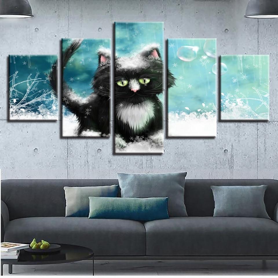 Cute Cat 9 - Animal 5 Panel Canvas Art Wall Decor Cute Cat 9 - Animal 5 Panel Canvas Art Wall Decor