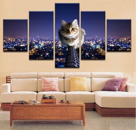 Cute Cat And City Canvas Home Decor Cute Cat And City Canvas Home Decor