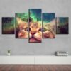 Cute Cat And Starry Sky - Animal 5 Panel Canvas Art Wall Decor