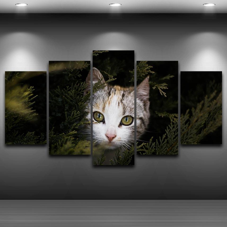 Cute Cat Animal Tableau - Animal 5 Panel Canvas Art Wall Decor Cute Cat Animal Tableau - Animal 5 Panel Canvas Art Wall Decor