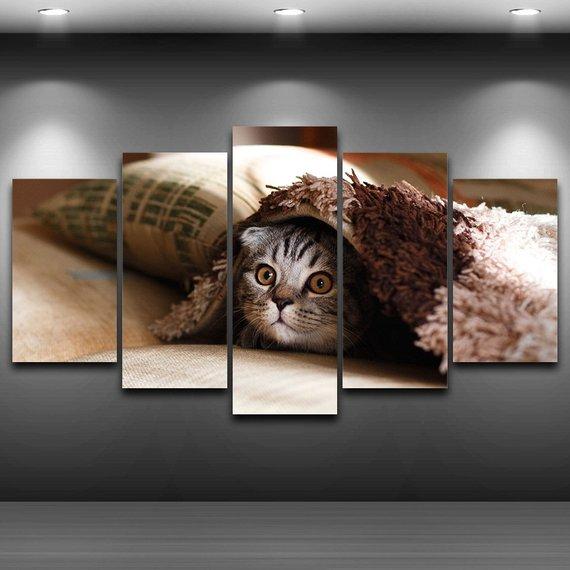 Cute Cat Face Beautiful Kitten - Animal 5 Panel Canvas Art Wall Decor Cute Cat Face Beautiful Kitten - Animal 5 Panel Canvas Art Wall Decor