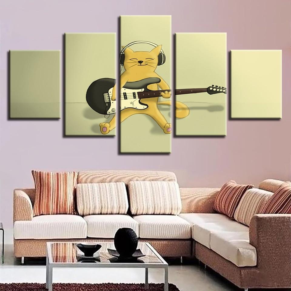 Cute Cats Play The Guitar - Music 5 Panel Canvas Art Wall Decor Cute Cats Play The Guitar - Music 5 Panel Canvas Art Wall Decor