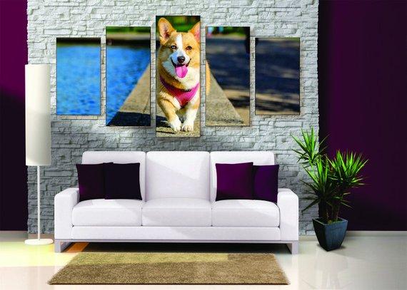 Cute Corgi - Animal 5 Panel Canvas Art Wall Decor Cute Corgi - Animal 5 Panel Canvas Art Wall Decor