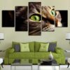 Cute Green Eycat - Animal 5 Panel Canvas Art Wall Decor