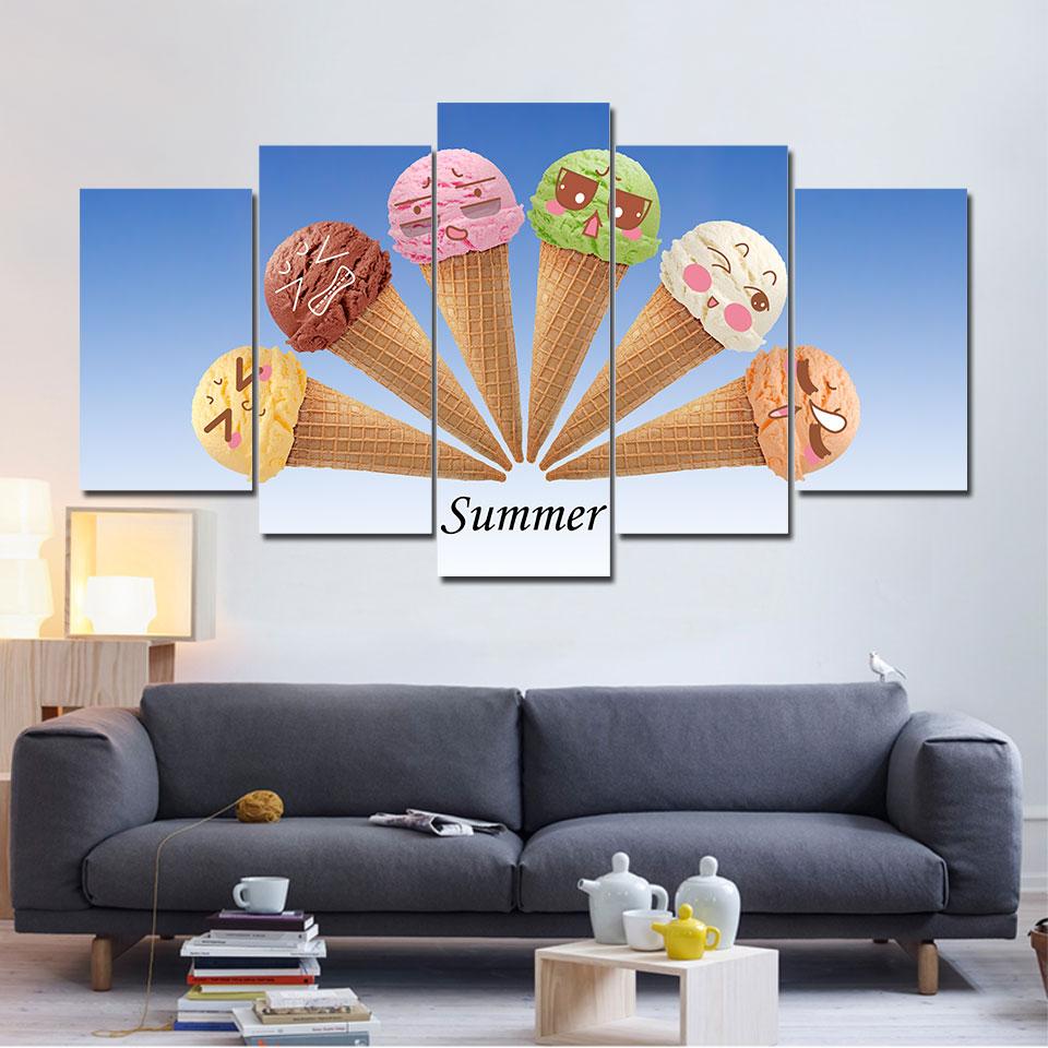 Cute Ice Cream In Summer - Nature 5 Panel Canvas Art Wall Decor Cute Ice Cream In Summer - Nature 5 Panel Canvas Art Wall Decor