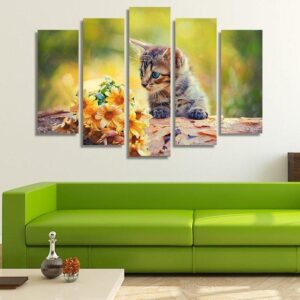 Cute Little Kitten - Aniaml 5 Panel Canvas Art Wall Decor