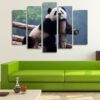 Cute Panda Bear Relaxing - Animal 5 Panel Canvas Art Wall Decor