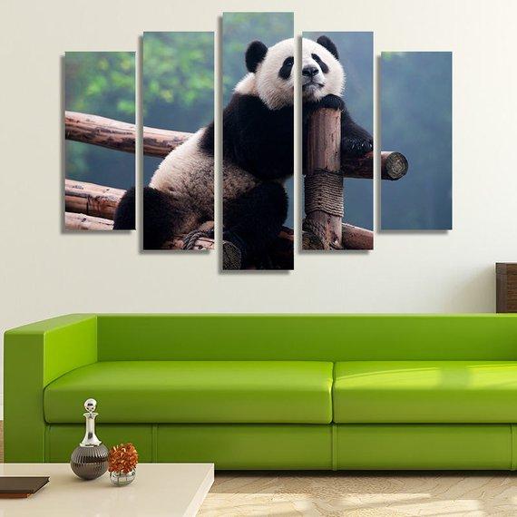 Cute Panda Bear Relaxing - Animal 5 Panel Canvas Art Wall Decor Cute Panda Bear Relaxing - Animal 5 Panel Canvas Art Wall Decor