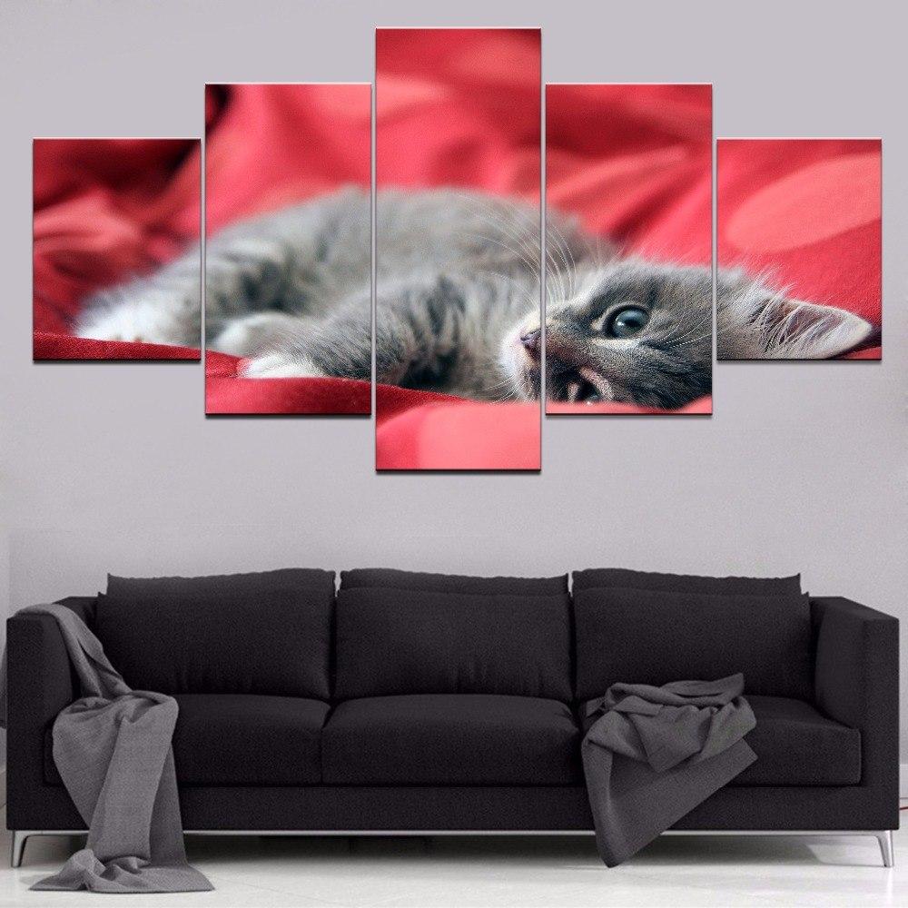 Cute cat 6 - Animal 5 Panel Canvas Art Wall Decor Cute cat 6 - Animal 5 Panel Canvas Art Wall Decor