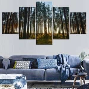 Cyprest Forest Tall Trees - Nature 5 Panel Canvas Art Wall Decor