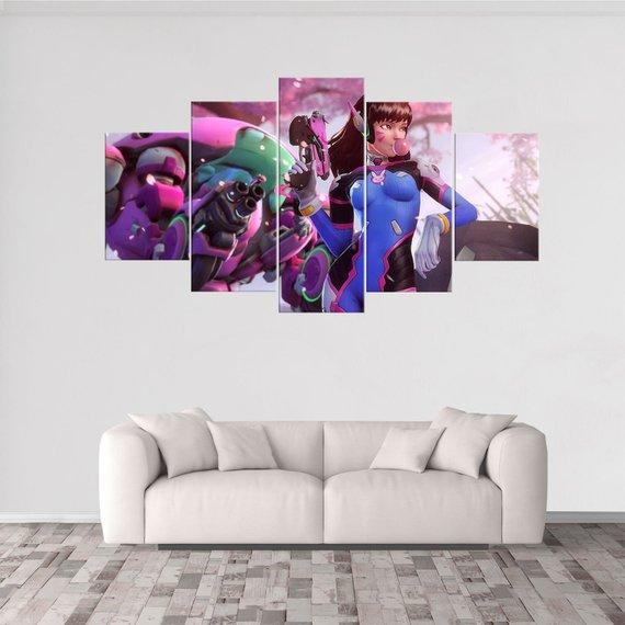 D.Va Overwatch - Gaming 5 Panel Canvas Art Wall Decor D.Va Overwatch - Gaming 5 Panel Canvas Art Wall Decor