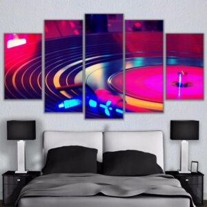 DJ Music Instrument Turntables 01 - Music 5 Panel Canvas Art Wall Decor