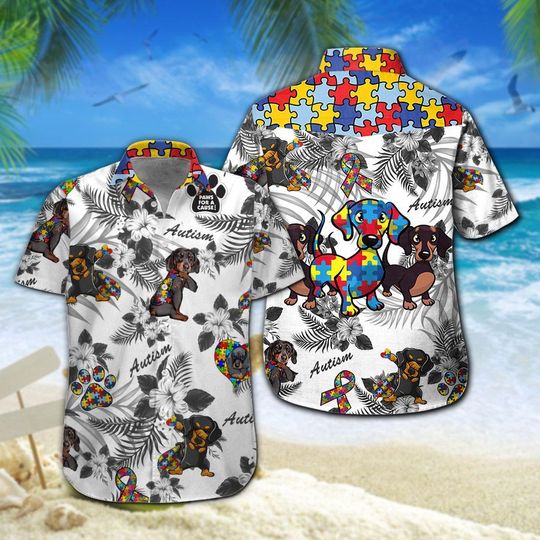 Dachshund Autism Hawaiian Shirt Summer Button Up Dachshund Autism Hawaiian Shirt Summer Button Up