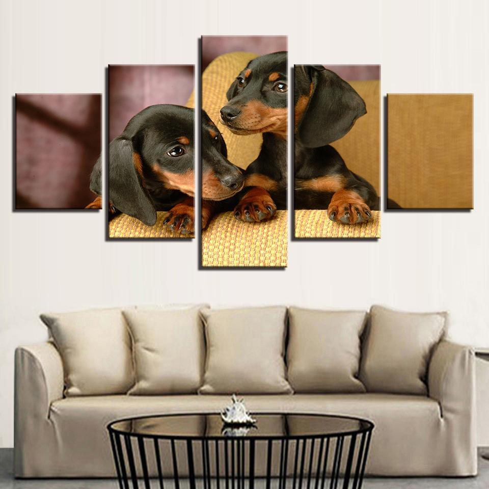 Dachshund Dogs Bre - Animal 5 Panel Canvas Art Wall Decor Dachshund Dogs Bre - Animal 5 Panel Canvas Art Wall Decor