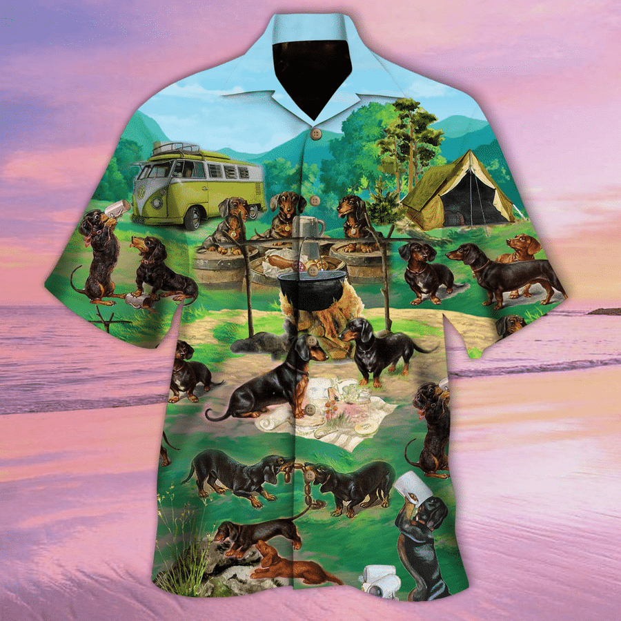 Dachshunds Go Camping Hawaiian Shirt Dachshunds Go Camping Hawaiian Shirt