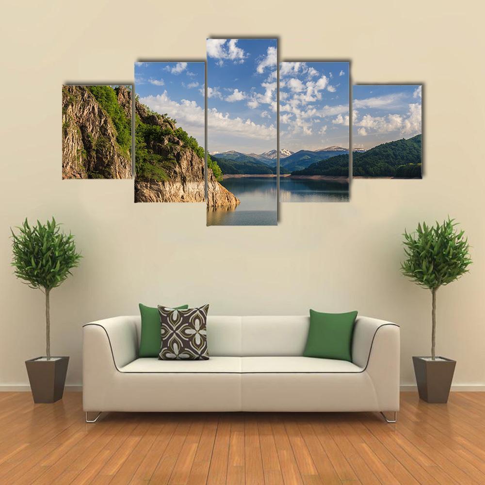 Dam Vidraru Lake In Fagaras Mountains - Nature 5 Panel Canvas Art Wall Decor Dam Vidraru Lake In Fagaras Mountains - Nature 5 Panel Canvas Art Wall Decor