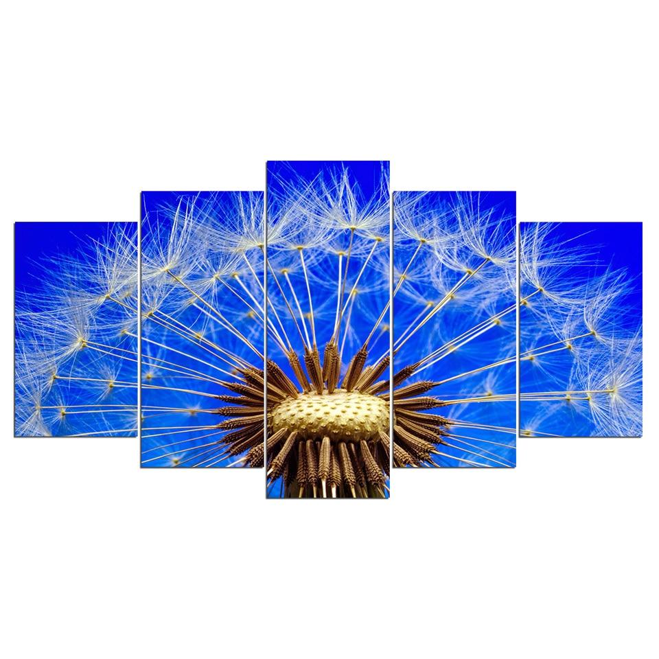 Dandelion in the blue sky beautiful plant - Nature 5 Panel Canvas Art Wall Decor Dandelion in the blue sky beautiful plant - Nature 5 Panel Canvas Art Wall Decor