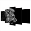 Dark Black And White Lion - Animal 5 Panel Canvas Art Wall Decor