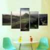 Dark Green Steep Mountains And White Clouds Landscape View - Nature 5 Panel Canvas Art Wall Decor