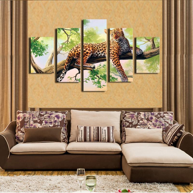 Dark Red Leopard On The Tree - Animal 5 Panel Canvas Art Wall Decor Dark Red Leopard On The Tree - Animal 5 Panel Canvas Art Wall Decor