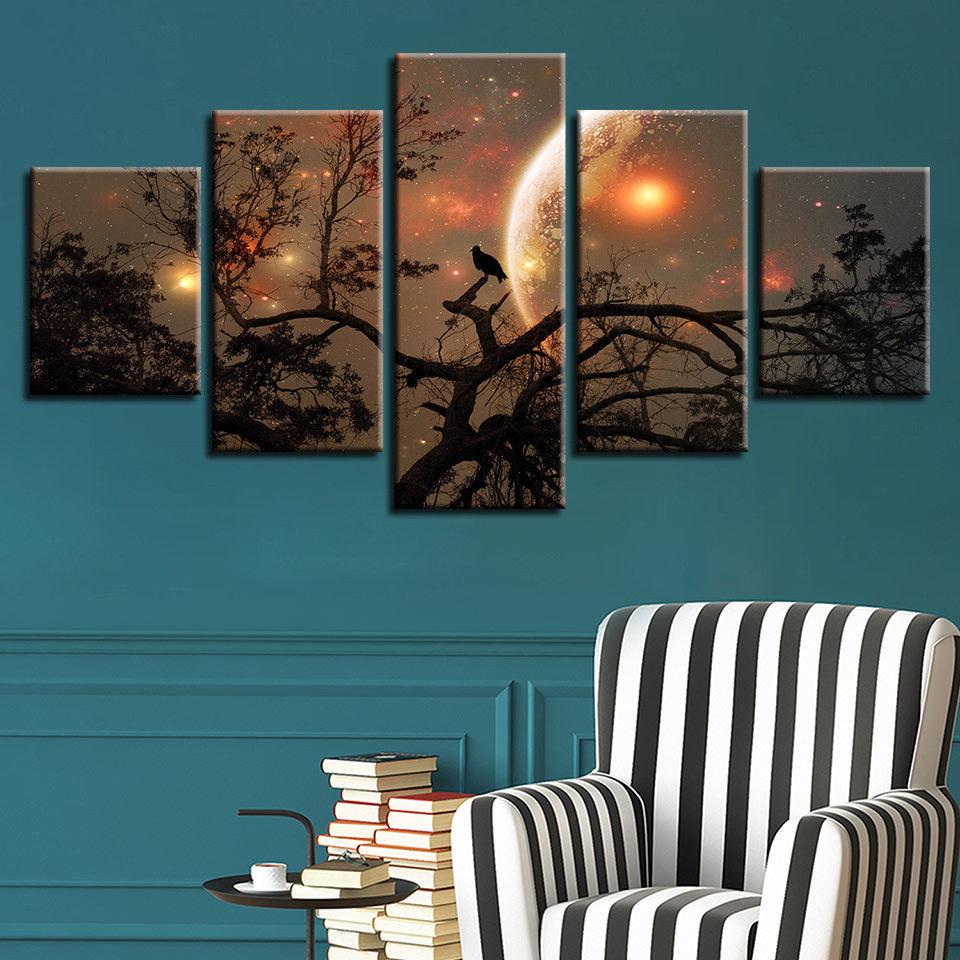 Dark Tree Moon Space - Movie 5 Panel Canvas Art Wall Decor Dark Tree Moon Space - Movie 5 Panel Canvas Art Wall Decor