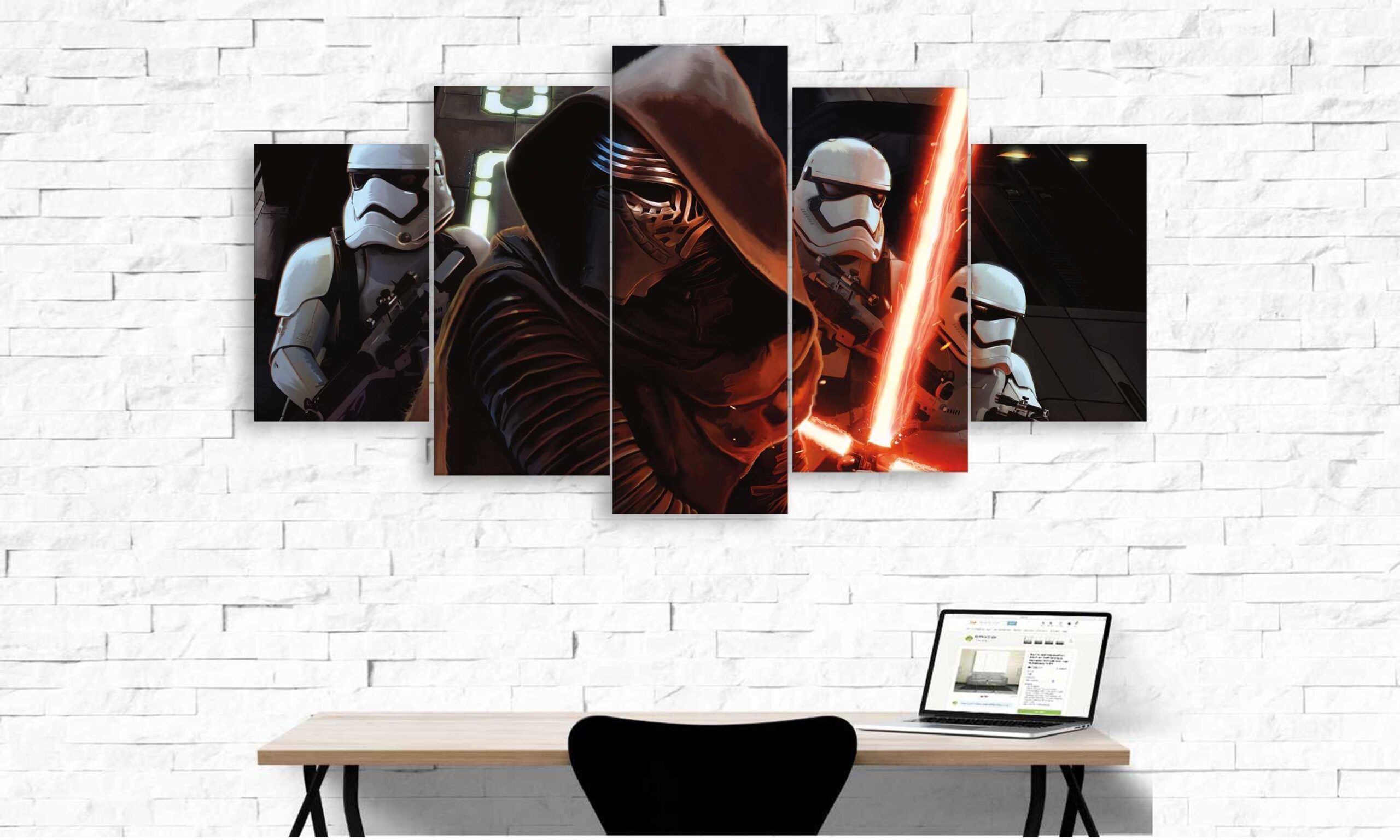 Darth Vader Kylo Ren And White Troopers - Movie 5 Panel Canvas Art Wall Decor Darth Vader Kylo Ren And White Troopers - Movie 5 Panel Canvas Art Wall Decor