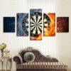 Darts Game Fire Ice Darts - Abstract 5 Panel Canvas Art Wall Decor