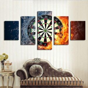 Darts Game Fire Ice Darts - Abstract 5 Panel Canvas Art Wall Decor