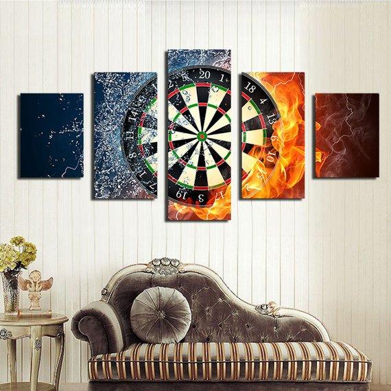 Darts Game Fire Ice Darts - Abstract 5 Panel Canvas Art Wall Decor Darts Game Fire Ice Darts - Abstract 5 Panel Canvas Art Wall Decor