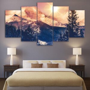 Dawn In Mountain - Mountain 5 Panel Canvas Art Wall Decor